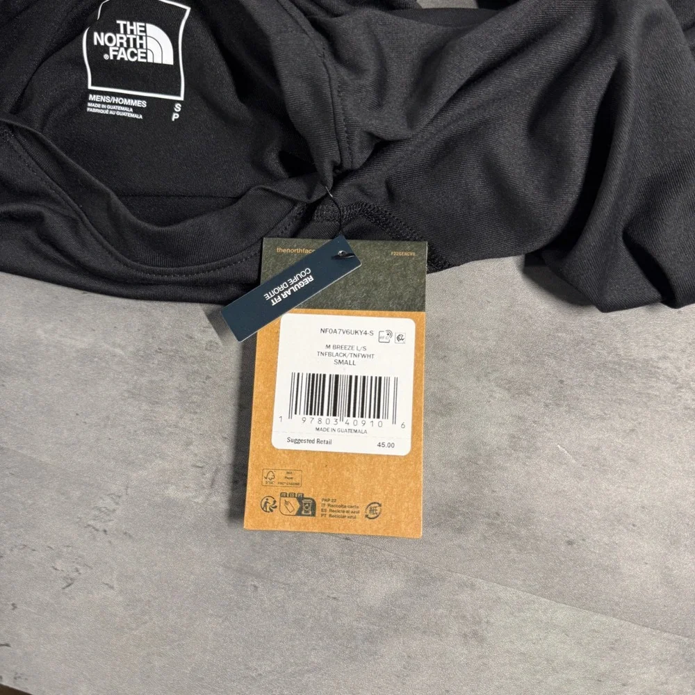 The North Face Breeze Long Sleeve Shirt Mens Small Black FlashDry Active NEW